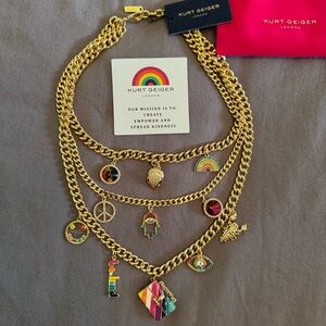NEW NWT! Kurt Geiger London Charms Multi-Strand Row Necklace with Be Kind Charm